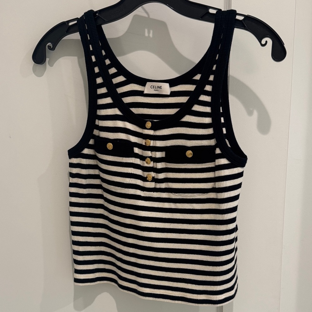 Celine Mariniere White Black Striped Ribbed Cotton Jersey Knit Tank Top size S - Picture 4 of 14